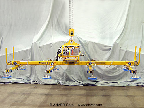 ANVER VPE1-FD with L160M8-110-4/44: lifting & handling steel plate 12 ft x 6 ft (3.7 m x 1.8 m) up to 1600 lb (726 kg)