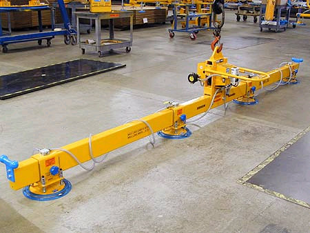ANVER E400M4-110 four pad in-line electric powered vacuum lifter: lifting & handling steel sheet 12 ft x 6 ft (3.6 m x 1.7 m) weighing up to 4000 lb (1814 kg)