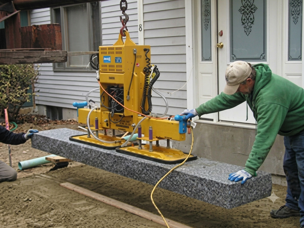 Handling granite stair treads