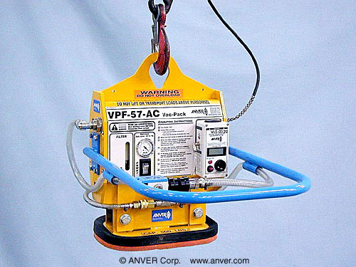 ANVER VPF-57-AC with FP100140G-A2C4: lifting and handling stone slabs 2 ft x 2 ft (0.6 m x 0.6 m) up to 500 lb (227 kg)