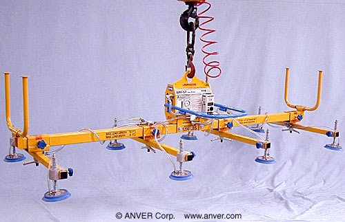ANVER VPF-57/20-AIR + L120M8-110-4/44 eight pad air powered vacuum lifter: lifting & handling steel sheets 12 ft x 6 ft (3.7 m x 1.8 m) up to 1200 lb (544 kg)