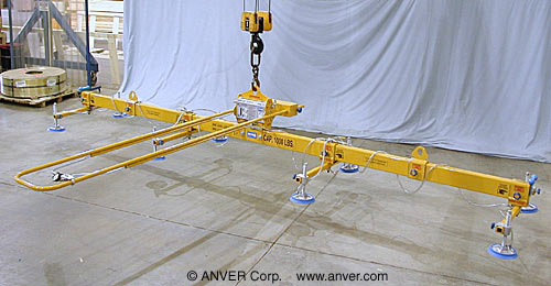 ANVER A100M8-222D-4/44: lifting & handling MDF board 24 ft x 6 ft (7.3 m x 1.8 m) up to 1000 lb (454 kg)