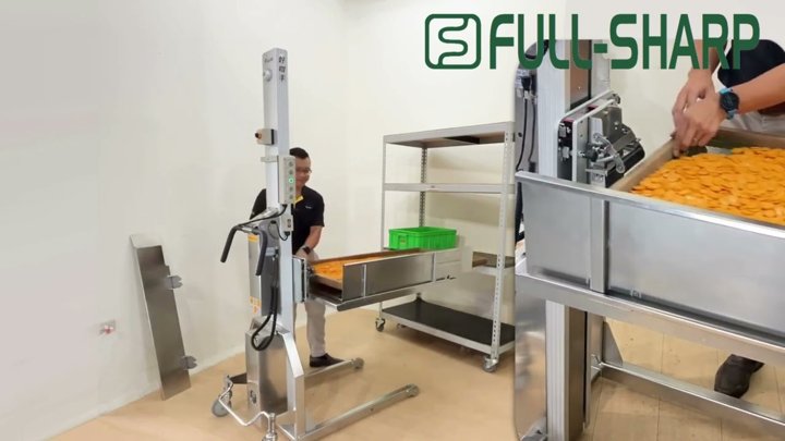 Xe đẩy nâng hạ điện nâng khay đựng thực phẩm, thích hợp cho doanh nghiệp sản xuất thực phẩm