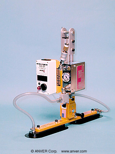 ANVER two pad air powered vacuum pick-up unit with gravity tilter lifting aluminum missile skins