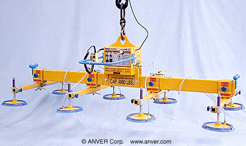 ANVER E400M8-110-4/44 eight pad electric powered vacuum lifter: lifting & handling steel plate 12 ft x 6 ft (3.6 m x 1.8 m) up to 4000 lb (1814 kg)