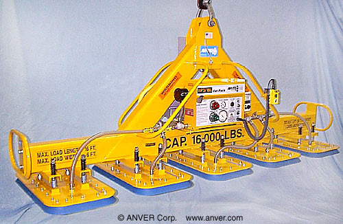 ANVER E1600M5-120F five pad electric powered heavy duty vacuum lifter with fixed high capacity rectangular vacuum pads
