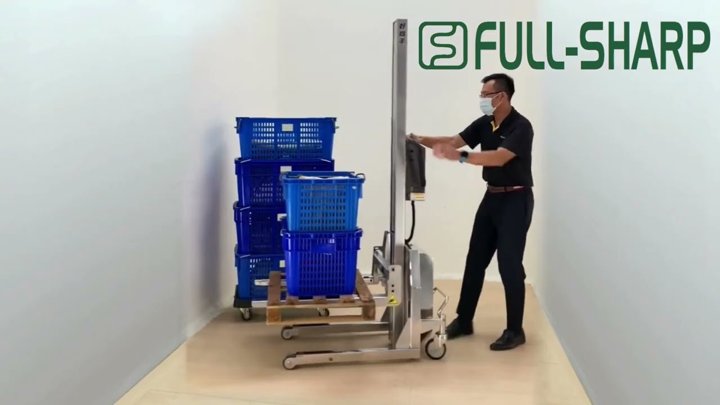 Xe đẩy nâng hạ điện nâng khay nhựa, Xe nâng điện nâng thùng nhựa
