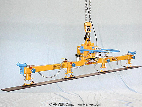 ANVER four pad electric powered vacuum lifter for lifting steel strips 12 ft (3.6 m) long x 8 in. (203 mm) wide up to 400 lb (181 kg)