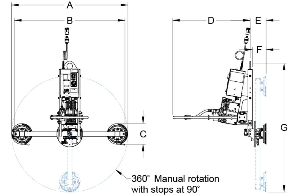 AVL25M2 dimension drawing, right view
