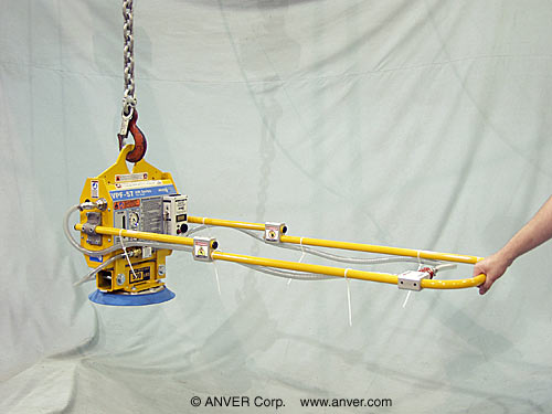 ANVER VPF-57/20-AIR with PA125-S-3 and HBXK-24-A: lifting & handling metal plate up to 500 lbs (227 kg)