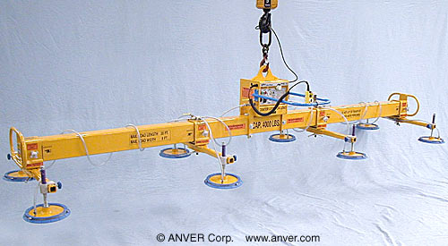 ANVER E400M8-190-4/44 eight pad electric powered vacuum lifter: lifting & handling steel plate 20 ft x 8 ft (6.1 m x 2.4 m) up to 4000 lb (1814 kg)