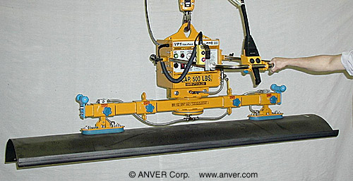 ANVER two pad electric powered vacuum lifter with custom pads for handling plow blades, 8 ft x 6 ft (2.4 m x 1.8 m) up to 500 lb (227 kg)