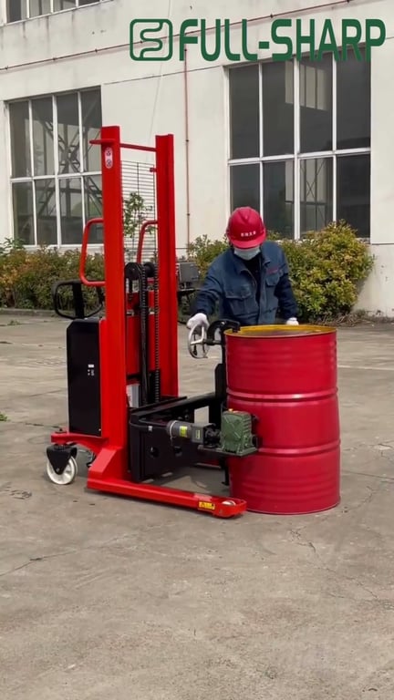 Xe nâng điện kẹp thùng phuy, xoay lật linh hoạt