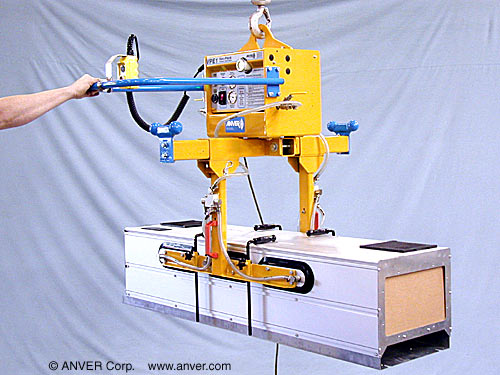 ANVER Vacuum generator with LB60M6-36SG side gripping pad attachment: lifting & handling metal enclosures 2 ft (0.6 m) wide up to 600 lb (272 kg)
