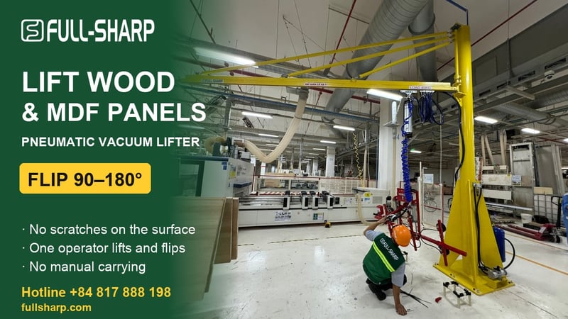 Lifting wood panels and MDF with pneumatic vacuum lifters