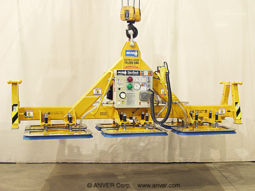ANVER E1920M6-120A-3/32FX six pad electric powered heavy duty vacuum lifter with fixed high capacity rectangular vacuum pads