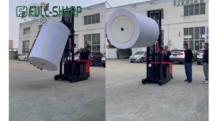 Xe nâng điện nâng cuộn giấy lớn gập 90 độ. Thiết bị nâng cuộn giấy, cuộn nguyên liệu , cuộn vật liệu
