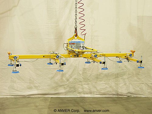 ANVER VPF-57/20-AIR with L80M8-110-4/44: lifting & handling steel sheets 12 ft x 6 ft (3.7 m x 1.8 m) up to 800 lbs (363 kg)