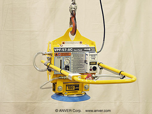 ANVER VPF-57-AC with PA125-S-3: lifting & handling laminated glass sheets up to 500 lb (227 kg)