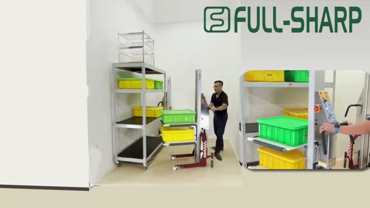 Xe đẩy nâng hạ điện nâng hạ di chuyển thùng nhựa. Thiết bị nâng hạ di chuyển thùng hàng nhựa ở cao