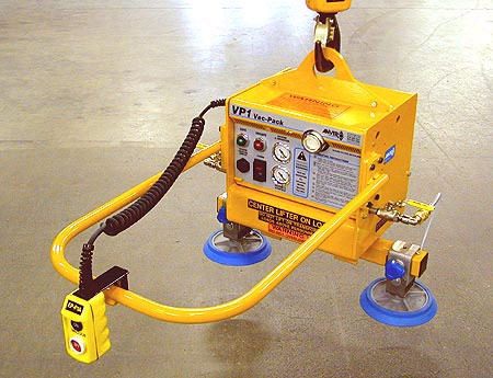 ANVER VP1-FVL vacuum generator with PA80-2-24-3 vacuum pad attachment: lifting & handling glass panes weighing up to 400 lb (181 kg)