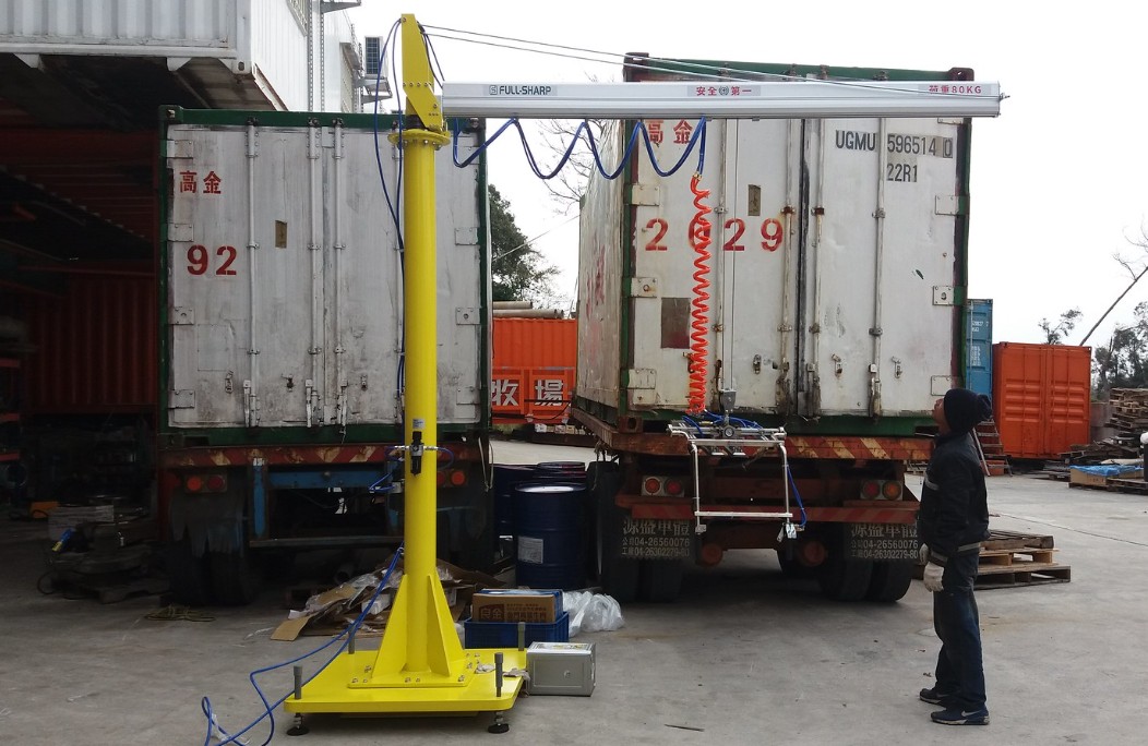 Pneumatic Jib Crane on Mobile Base with Carton Box Vacuum Tool