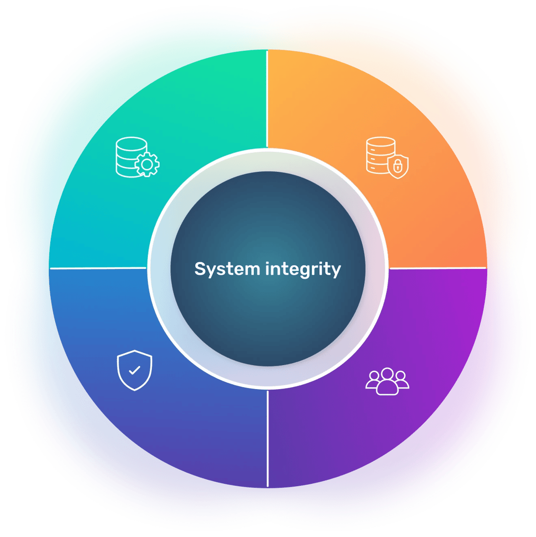 Circular chart showing system integrity supported by clear data sources, controlled access, predictable behavior, and compliance requirements.