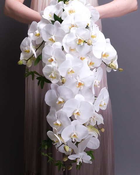 Cascading Bridal Bouquet of White Orchids and Trailing Greens - Featured image
