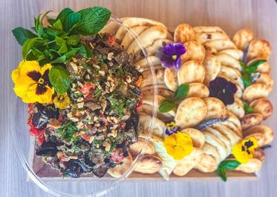Smokey Eggplant Dip and Naan Platter for Gatherings