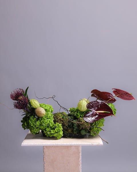 Low Merlot and Green Floral Tablescape with Calla Lilies - Gallery image