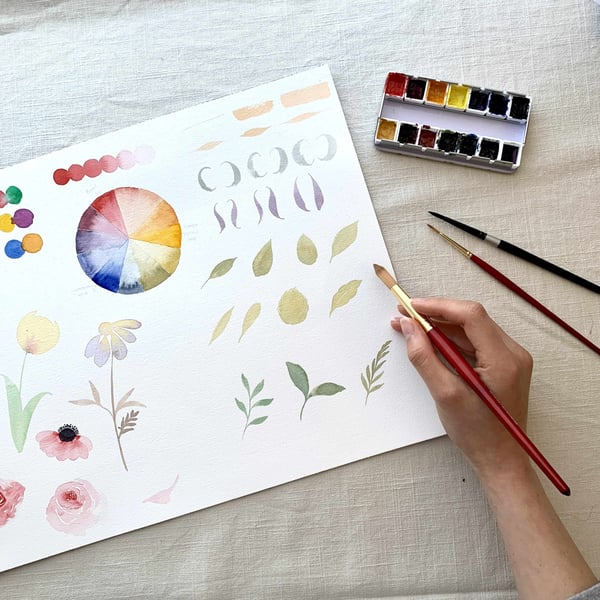 Beginner Floral Watercolor Class: Color Mixing and Petals - Gallery image