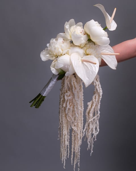 Modern Bridal Bouquet with White Peonies and Anthuriums - Gallery image