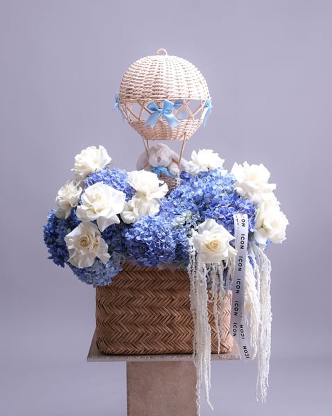 Baby Shower Floral Arrangement with Keepsake Balloon Centerpiece - Gallery image