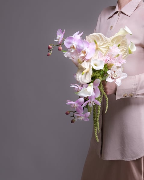Cascading Pastel Bridal Bouquet with Blush Orchids and Lilies - Gallery image