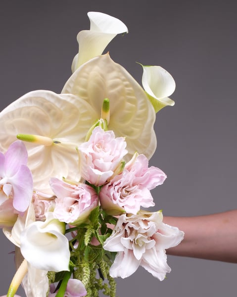 Cascading Pastel Bridal Bouquet with Blush Orchids and Lilies - Gallery image