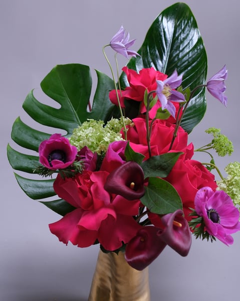 Bold Fuchsia and Burgundy Arrangement Set of Two in Gold - Gallery image
