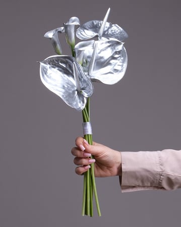 Metallic Silver Calla Lily and Anthurium Bridal Bouquet - Anniversary - Featured image