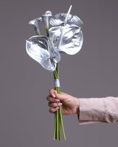 Metallic Silver Calla Lily and Anthurium Bridal Bouquet - Featured image