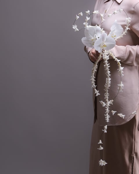White Orchid Sculptural Bridal Bouquet with Cascading Halo - Gallery image