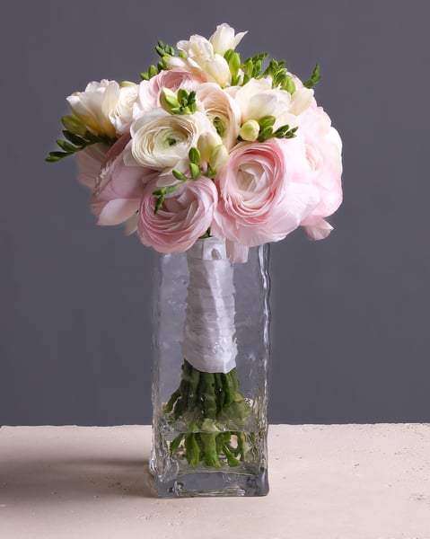 Round Blush and White Bridal Bouquet with Ranunculus and Freesia - Gallery image
