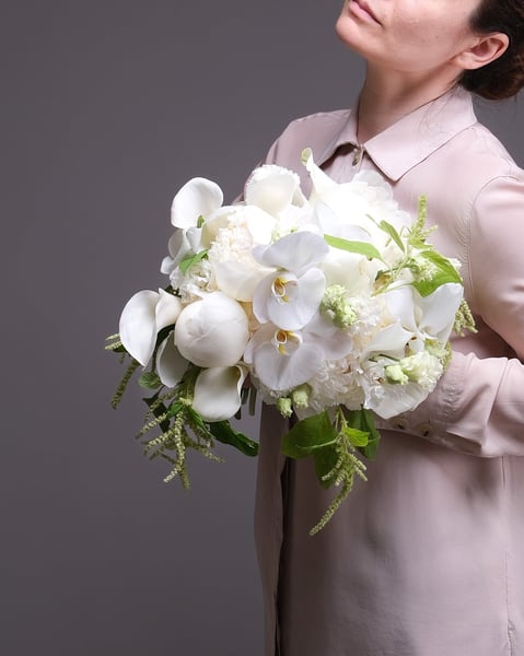 White Opera All-White Bridal Bouquet & Matching Boutonnière - Featured image