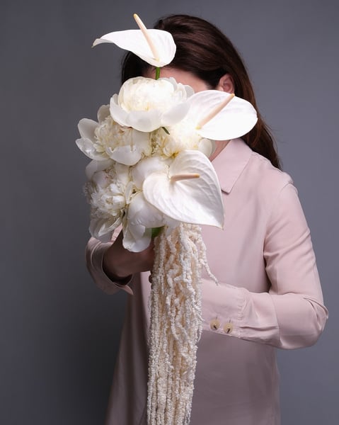 Modern Bridal Bouquet with White Peonies and Anthuriums - Featured image