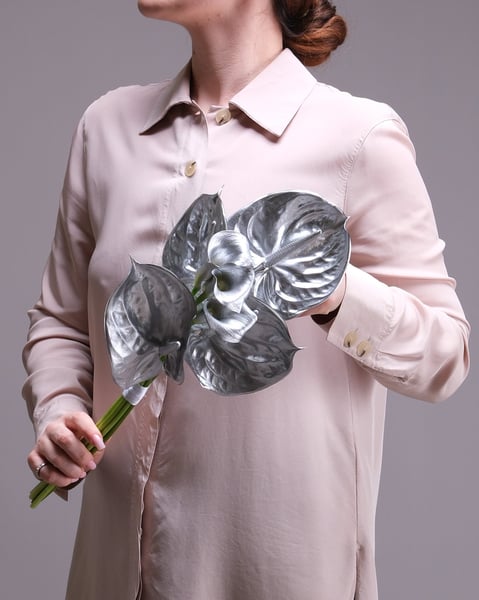 Metallic Silver Calla Lily and Anthurium Bridal Bouquet - Gallery image