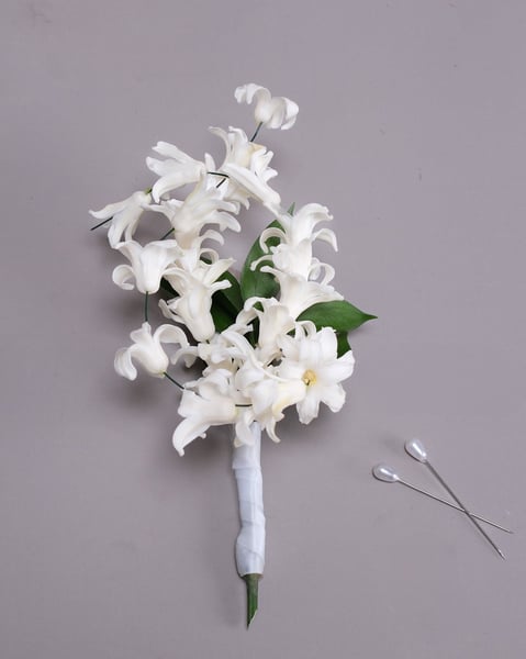 White Orchid Sculptural Bridal Bouquet with Cascading Halo - Gallery image