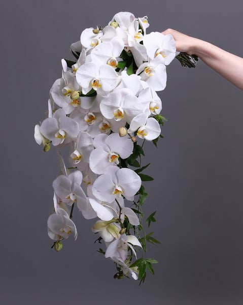 Cascading Bridal Bouquet of White Orchids and Trailing Greens - Gallery image
