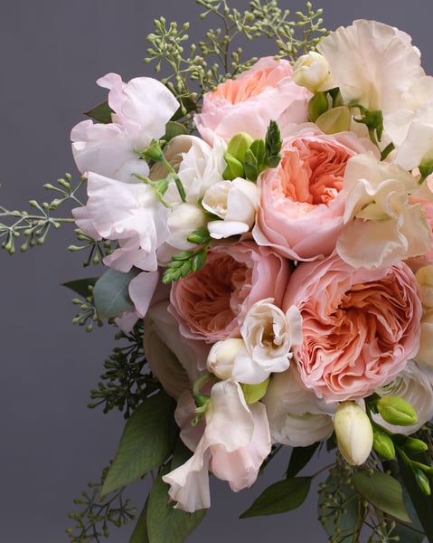 White Blush and Peach Bridal Bouquet with Roses and Freesia - Gallery image