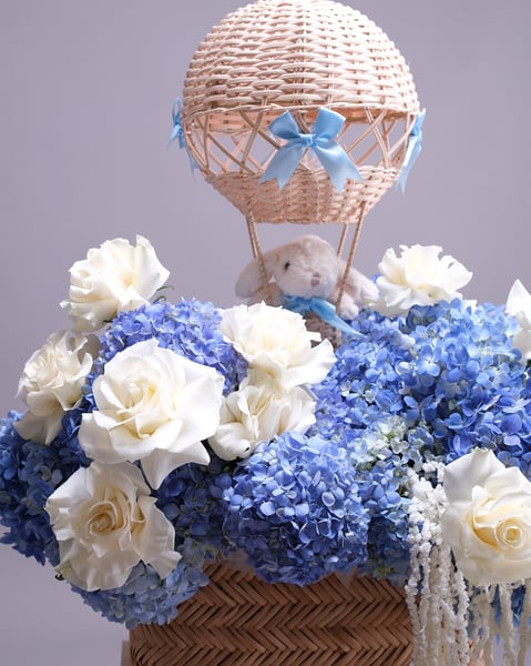 Baby Shower Floral Arrangement with Keepsake Balloon Centerpiece - Gallery image