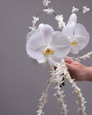 White Orchid Sculptural Bridal Bouquet with Cascading Halo - Anniversary - Featured image
