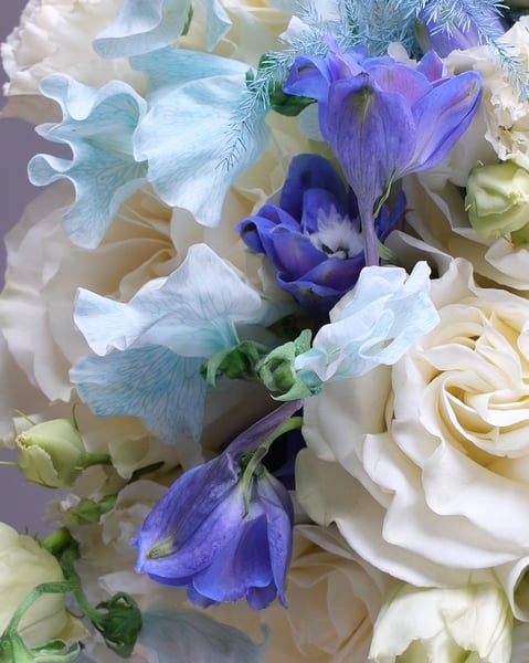 Airy Bridal Bouquet in White Powder Blue and Soft Lavender - Gallery image