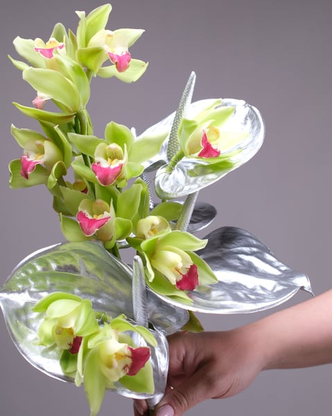 Green Cymbidium Orchid and Silver Anthurium Bridal Bouquet - Gallery image